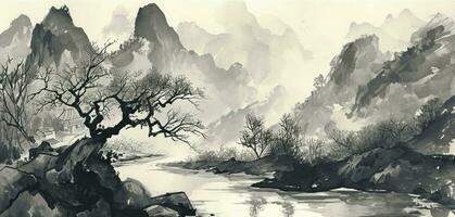 AI generated Chinese style ink landscape photo