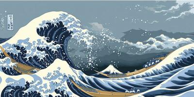 AI generated Japanese water wave seamless background. illustration photo
