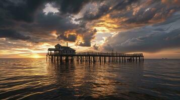 AI generated Overcast sky at sunset over Mobile Bay photo