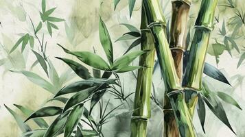 AI generated Watercolor bamboo with leaves photo