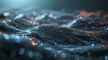 AI generated Abstract wave with moving dots and lines. Flow of particles. Cyber technology illustration. 3d rendering photo