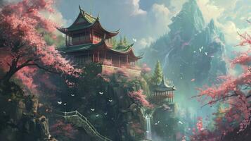 AI generated Japan fantasy style scene art photo