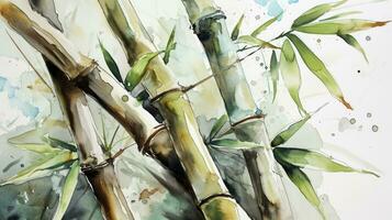 ai generado acuarela bambú con hojas foto