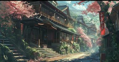 AI generated Japan fantasy style scene art photo