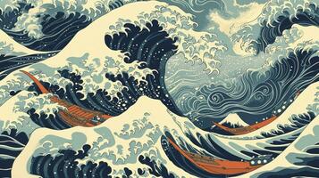 AI generated A vintage style japanese crashing wave background. Seamless pattern photo