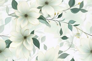AI generated Beautiful flowers and green leaf with white background photo