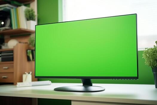 AI generated a blank an empty monitor led LCD screen for mockup in office photo