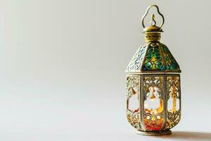 AI generated An illuminated Arabic lantern on white background photo