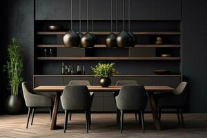 AI generated 3d rendered Minimal style Modern dining room with and interior design with chair and dining table photo