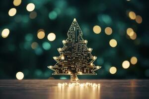 AI generated Christmas tree made with circuit board technology concept photo