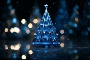 AI generated Abstract Blue shinny Christmas tree with bokeh background technology concept photo