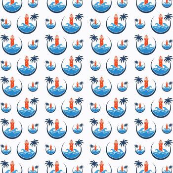 Palm tree with beach vector seamless repeating pattern illustration