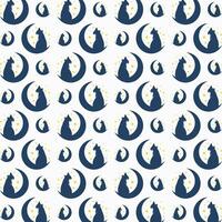 Half moon cat vector seamless repeating pattern illustration background