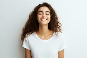 AI generated Portrait of a beautiful young woman posing on isolated background generative AI photo