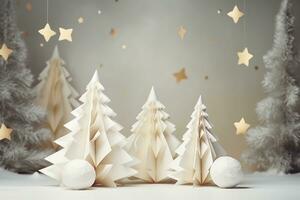 AI generated Christmas tree in paper style on white background photo