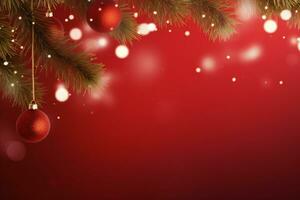 AI generated Christmas ornaments on red bokeh background photo