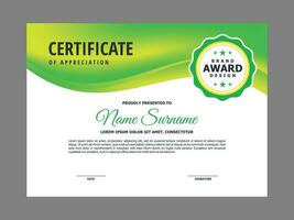 Certificate Template with Fresh Green Wavy Element vector