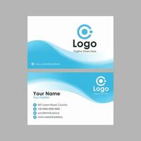 business card template with blue wavy background vector