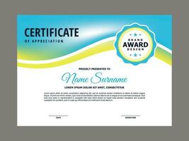 Certificate Template with Blue and Yellow Wavy Background vector