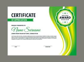 certificado modelo con Fresco verde ondulado elemento vector