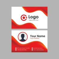 business card template with elegant red wavy background vector