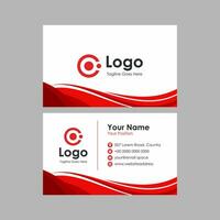 business card template with red wavy background vector