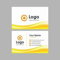 business card template with yellow wavy background vector