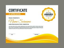 Certificate Template with Yellow Wavy Element vector