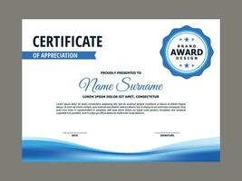 Certificate Template with Blue Wavy Element vector