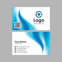 business card template with blue wavy background vector