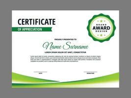 certificado modelo con verde fluido elemento vector