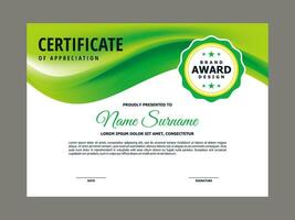 certificado modelo con Fresco verde ondulado elemento vector