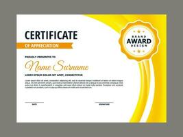 Certificate Template with Yellow Wavy Element vector