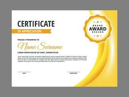 certificado modelo con amarillo ondulado elemento vector