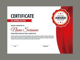 certificado modelo con elegante rojo curva elemento vector