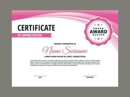 certificado modelo con Fresco rosado ondulado elemento vector