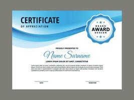 Certificate Template with Blue Wavy Element vector