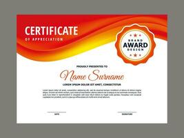 Certificate Template with Orange Yellow Wavy Element vector