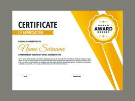 Certificate Template with Yellow Abstract Element vector