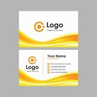 business card template with yellow wavy background vector