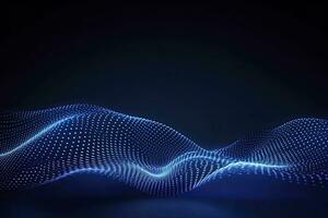 AI generated Dynamic blue particle wave. Abstract sound visualization. Digital structure of the wave flow of luminous particles. AI Generated. photo