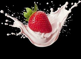 ai generado Leche o yogur chapoteo con fresas aislado en blanco fondo, 3d representación. ai generado foto
