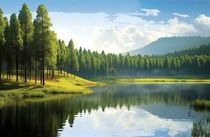 AI generated Beatiful nature lake and forest.AI Generated. photo