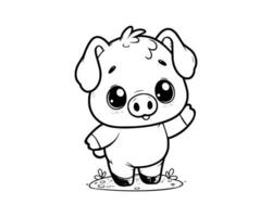 Cute Cartoon Character of pig for coloring book without color, outline line art.  Printable Design. isolated white background vector