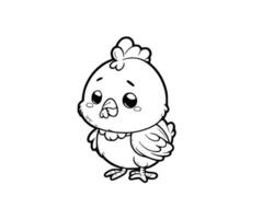 Cute Cartoon Character of Chicken for coloring book without color, outline line art.  Printable Design. isolated white background vector