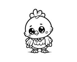 Cute Cartoon Character of Chicken for coloring book without color, outline line art.  Printable Design. isolated white background vector