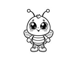 Cute Cartoon Character of bee for coloring book. outline line art. Printable Design. isolated white background vector