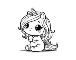 linda dibujos animados personaje de unicornio para colorante libro. contorno línea Arte. imprimible diseño. aislado blanco antecedentes vector