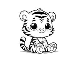 Cute Cartoon Character of tiger for coloring book. outline line art. Printable Design. isolated white background vector