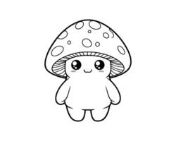 Cute Cartoon Character of mushroom for coloring book. outline line art. Printable Design. isolated white background vector